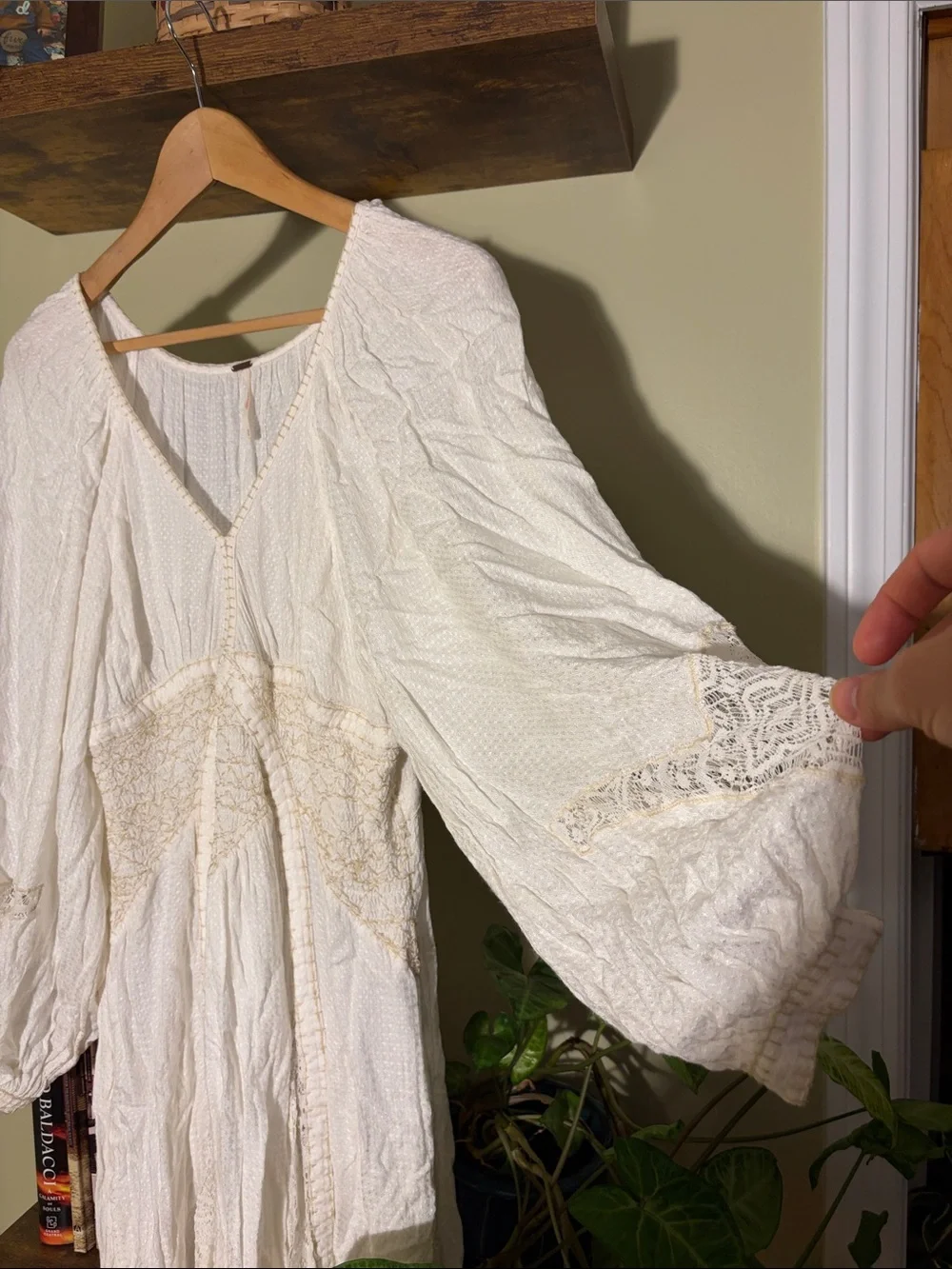 Free People Ivory Crochet & Lace Paneled Long-Sleeve Maxi Dress